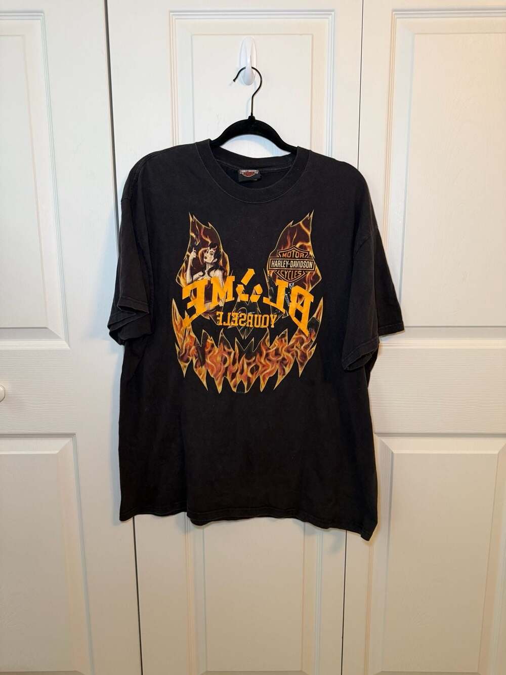 2011 Harley Davidson New Orleans T Shirt XL Black Pin Up Flames Double Sided